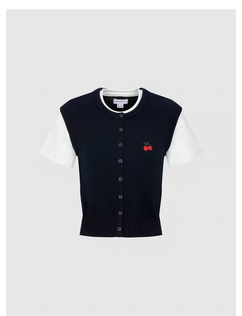 SH&UR2026春季新款女装休闲撞色假两件樱桃刺绣针织衫UYY960018,淘宝优惠券,粉丝福利购,淘宝优惠卷