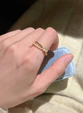 彩色锆石贝母蝴蝶戒指女超仙精致小众高级感开口调节气质指环新品