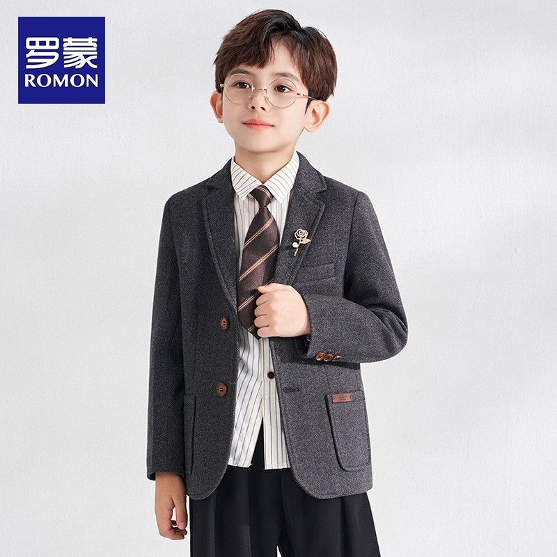 罗蒙儿童学院风西装套装男童主持人礼服男孩钢琴表演西服毛呢外套,淘宝优惠券,粉丝福利购,淘宝优惠卷
