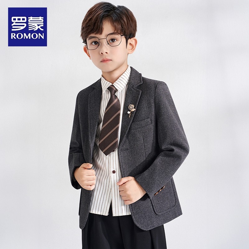 罗蒙儿童学院风西装套装男童主持人礼服男孩钢琴表演西服毛呢外套,淘宝优惠券,粉丝福利购,淘宝优惠卷