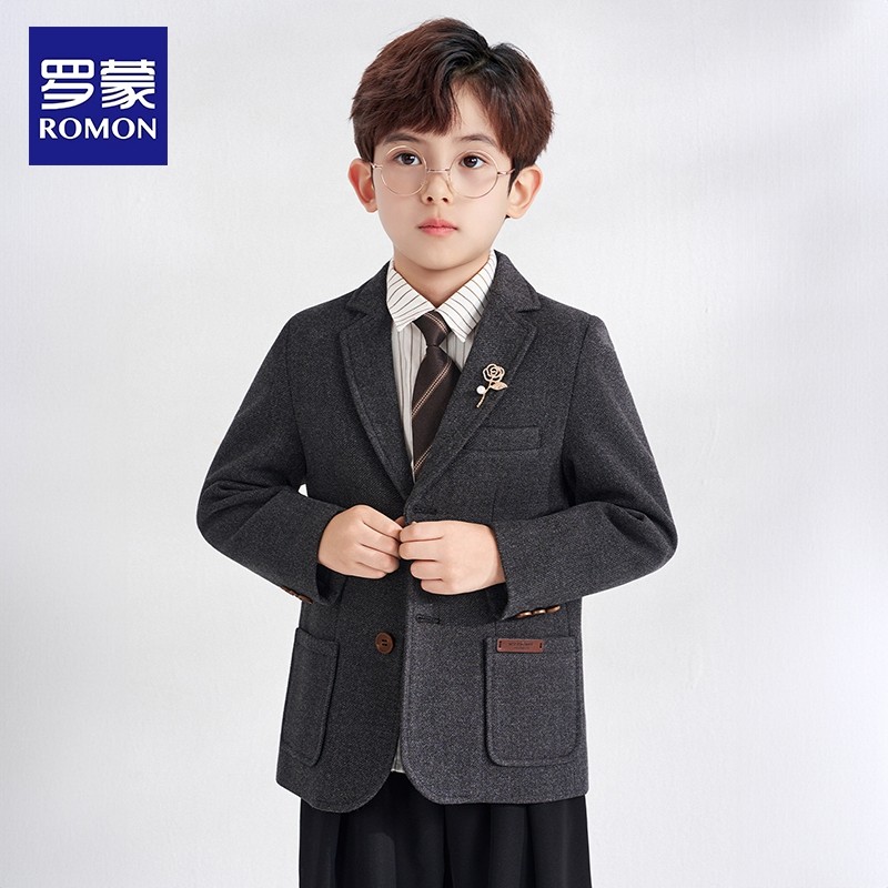 罗蒙儿童学院风西装套装男童主持人礼服男孩钢琴表演西服毛呢外套,淘宝优惠券,粉丝福利购,淘宝优惠卷