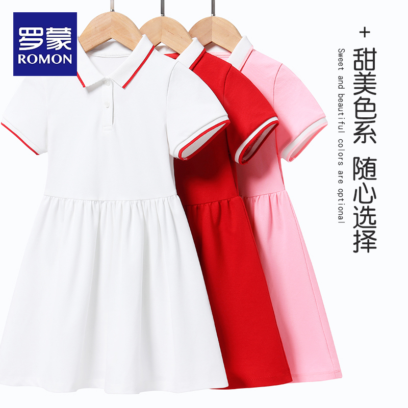 罗蒙女童小学生连衣裙学院风夏装班服校服polo领裙子短袖夏季休闲-图2