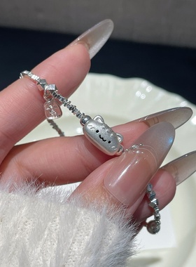 「法棍招财猫」S999纯银项链手作