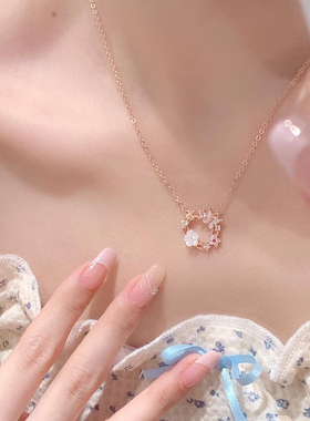 「樱花蝴蝶花环」S999纯银项链