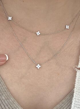S925银饰镶钻四叶草项链锁骨链女
