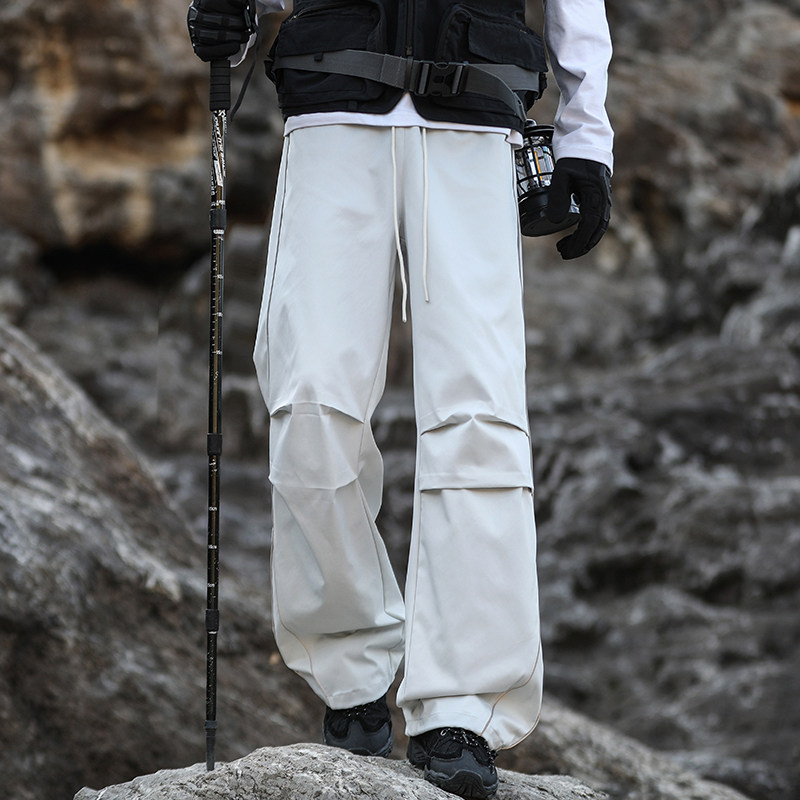 【chammy专属】户外直筒裤宽松褶皱休闲反光条冲锋伞兵潮男女同款