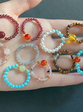 2026新款夏季串珠戒指小红书爆款弹力绳小清新个性独特百搭食指戒