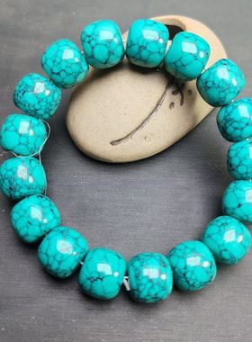 2026厂家优化高瓷乌兰花网花水草纹绿松石手串圆珠手串单珠文玩配