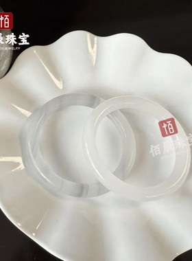 2026冰种水墨玉白月光玉手镯 冰料水墨丹青女款玉镯灰白冰翠手镯