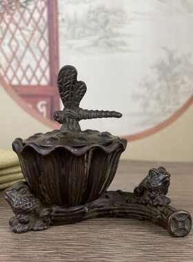 2026仿古做旧蜻蜓莲子香炉摆件复古家居装饰金蟾莲花香炉