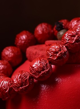 2026天然红朱砂手串回龙纹男女龙珠本命年帝王砂佛珠礼物饰品原矿