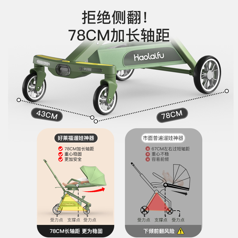 高景观溜娃神器可坐可躺轻便手推车 好莱福三轮车