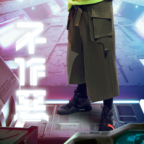 不作恶「游隼武士裤」赛博朋克机能风宽松国潮七分阔腿裤男春夏 - 图1