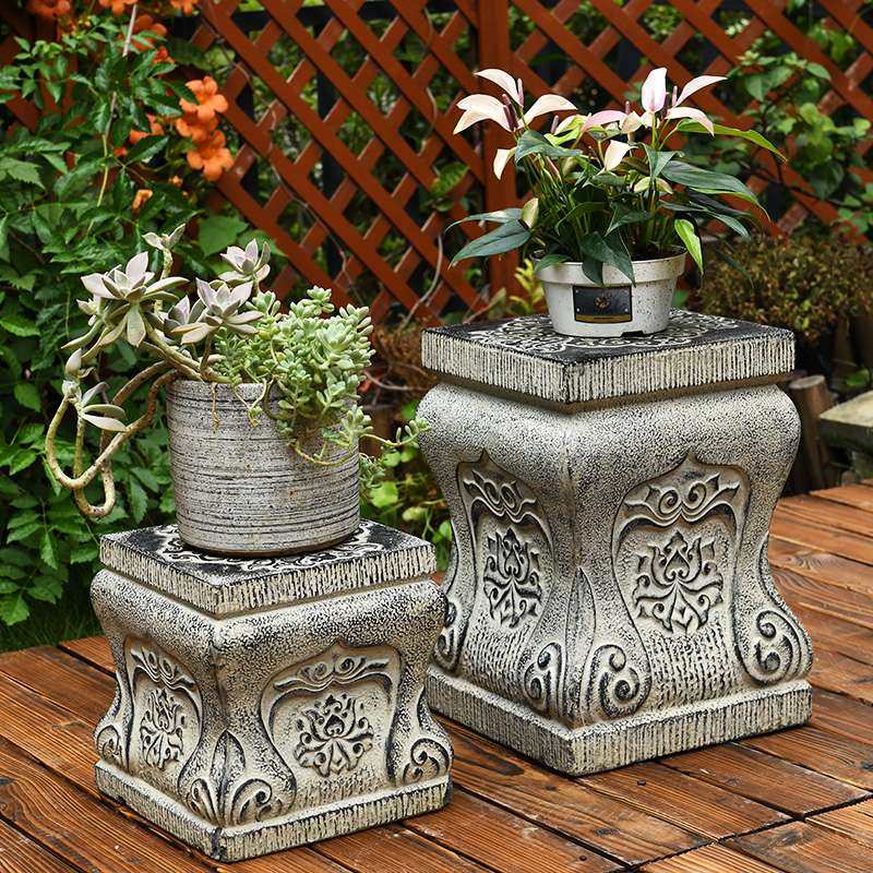 #室外中式花架庭院子阳台小花园布置户外花台盆景架仿石墩花盆底,淘宝优惠券,粉丝福利购,淘宝优惠卷