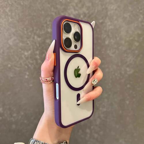 撞色镜头适用苹果16promax手机壳Magsafe磁吸充电iPhone15Pro防摔14plus透明ip13保护套12pm男女简约全包11 - 图2