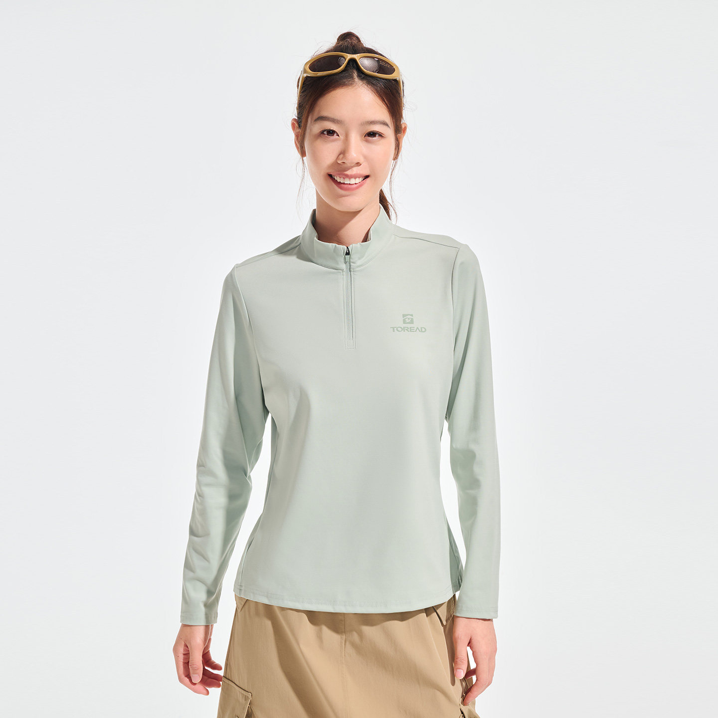 探路者长袖T恤女25秋冬新款亲肤高弹透气半拉链运动上衣打底上衣,淘宝优惠券,粉丝福利购,淘宝优惠卷