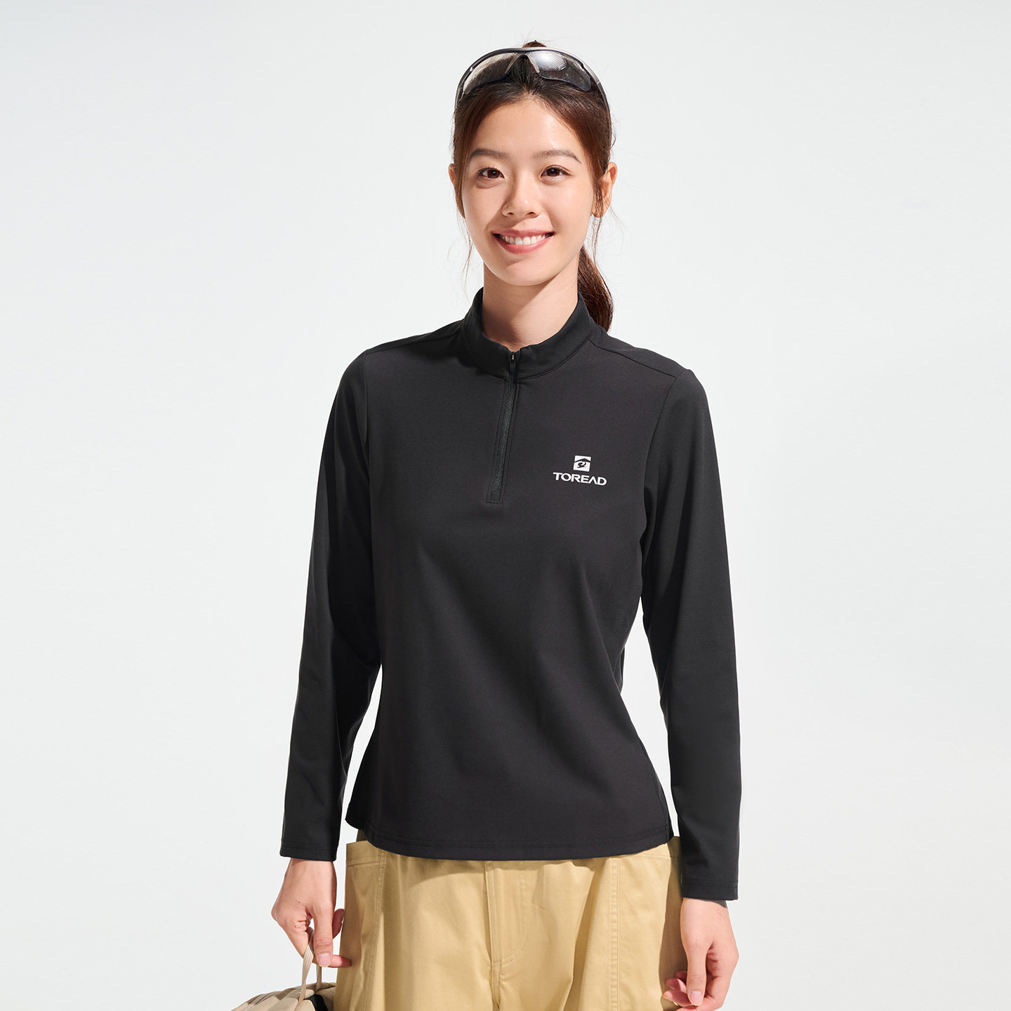 探路者长袖T恤女25秋冬新款亲肤高弹透气半拉链运动上衣打底上衣,淘宝优惠券,粉丝福利购,淘宝优惠卷