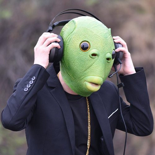 抖音同款绿鱼人头套鱼人绿头鱼彩鱼囧猫鸽子狗牛马动物面具 - 图2