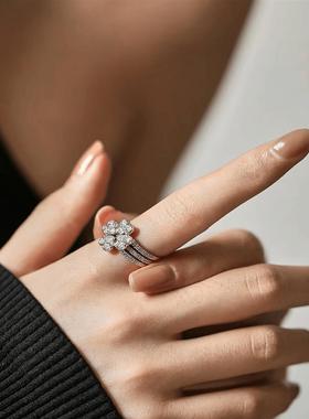 欧美夸张四叶草三合一水晶戒指