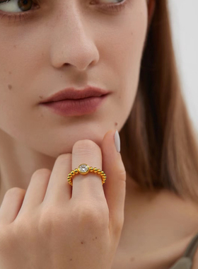 臻致 意大利中古光面轻奢高级感珠宝925纯银圆钻泡泡戒指新款