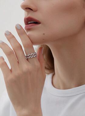 星河系列S925纯银双层满钻戒指