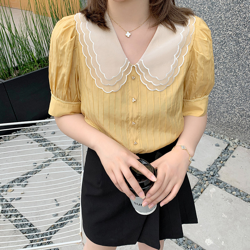 【125斤唐不灵bling】荷叶边白衬衫 唐不灵Bling微胖定制大码女装