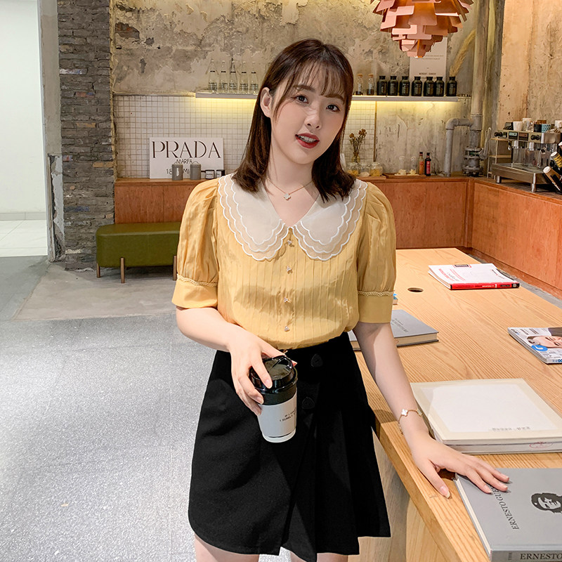 【125斤唐不灵bling】荷叶边白衬衫 唐不灵Bling微胖定制大码女装