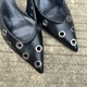 西班牙潮牌2025年夏季新款铆钉尖头显瘦细跟包头凉鞋浅口镂空女鞋