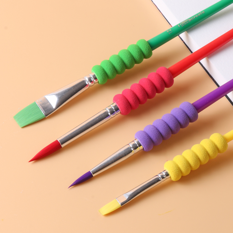 儿童初学者水彩丙烯美术画画水粉笔刷油画笔套装 4色尼龙笔头画笔-图1