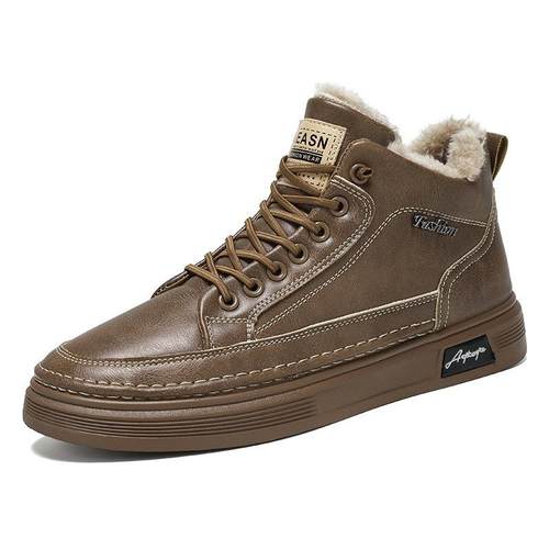 男鞋冬季加绒高帮马丁靴男潮流百搭厨师鞋子男加厚保暖棉鞋短靴子 - 图0