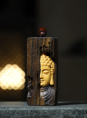 沉香木镶嵌檀香木雕刻观音如来吊坠项链情侣款中国风文玩脖挂项饰