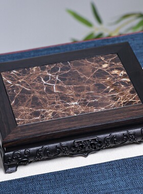 紫光檀瓷面如意雕花底座花瓶底座长方大理石面工艺品批发送人礼品