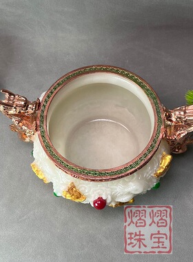 夜光玉石九龙聚宝盆高档商务礼品工艺品家居会展长辈礼品摆件代发