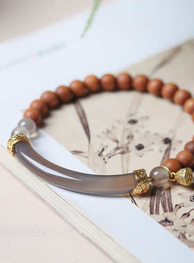 正品普陀山半生烟紫檀香木玛瑙手链降真香半镯手串女生高级感手饰