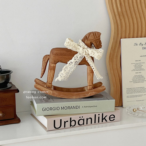 复古怀旧木马摆件ins风客厅卧室玄关木雕摇摇马实木桌面装饰摆件 - 图1
