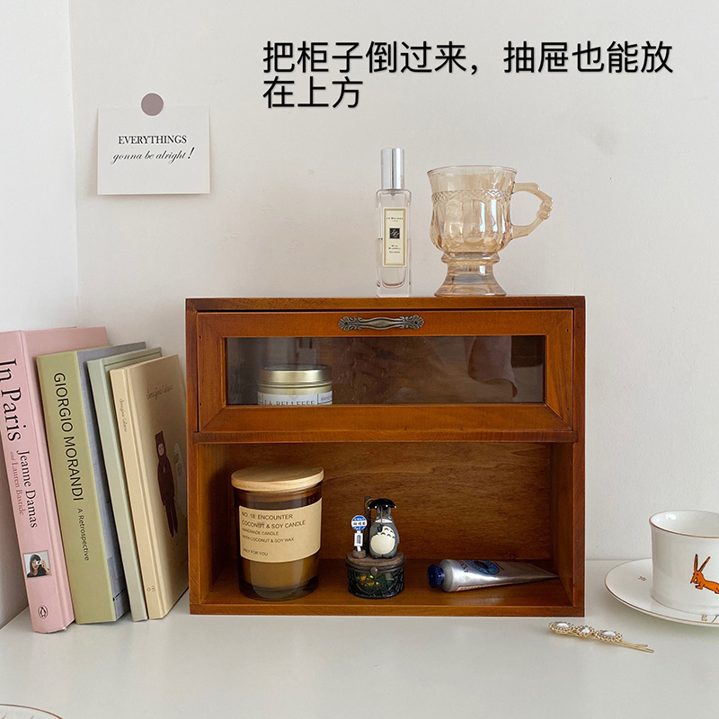 元气角落 ins复古木质桌面收纳柜化妆品置物柜台面木柜实木小柜子,淘宝优惠券,粉丝福利购,淘宝优惠卷