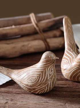 现代简约时尚树脂木刻纹路小鸟简约创意桌面摆设客厅家居软装新品