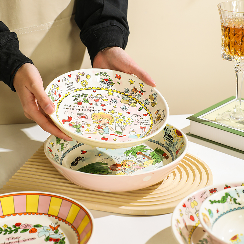 TINYHOME奶油女孩家用卡通可爱陶瓷餐具2023新款饭碗汤碗盘子杯子 - 图2