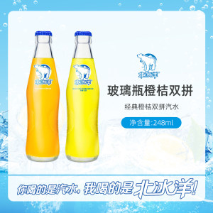 北冰洋桔汁橙汁汽水248ml*6瓶玻璃瓶果汁碳酸饮料迷你橙汁苏打水