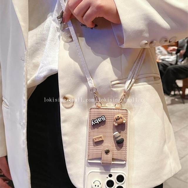 Bear card bag female star same style suitable for iphone15 mobile phone case 15Pro crossbody 14promax female 12pro Apple 13 coin purse 11 three-dimensional Xsmax lanyard 8plus smiley face XR