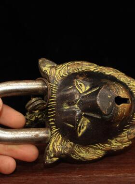 古董清朝民国古董锁老式纯铜旧铜锁钥匙箱门锁挂锁覆古怀旧铜锁