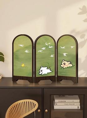 中古风桌面小屏风摆件线条小狗房间家居茶桌室玄关电视边柜装饰品