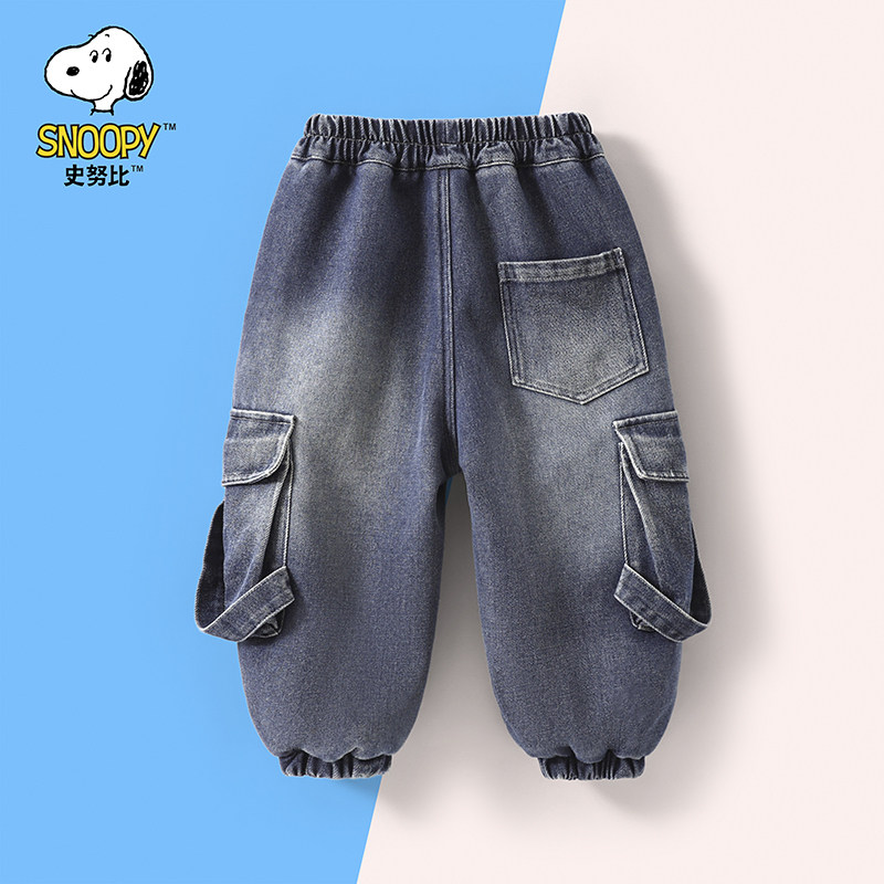 史努比儿童加绒牛仔裤2025秋冬装男童一体绒工装裤宝宝加厚冬棉裤,淘宝优惠券,粉丝福利购,淘宝优惠卷