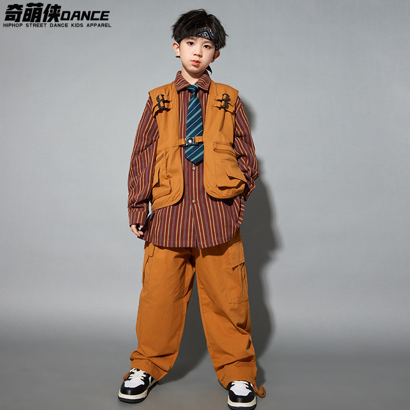 街舞儿童潮服男童嘻哈潮牌童装hiphop套装女童炸爵士舞蹈演出服装-图1