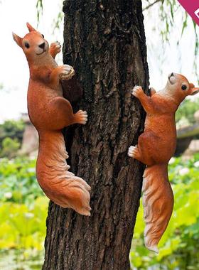 园林摆件花园庭院装饰彷真爬树小松鼠摆件创意工艺礼品摆饰树脂动