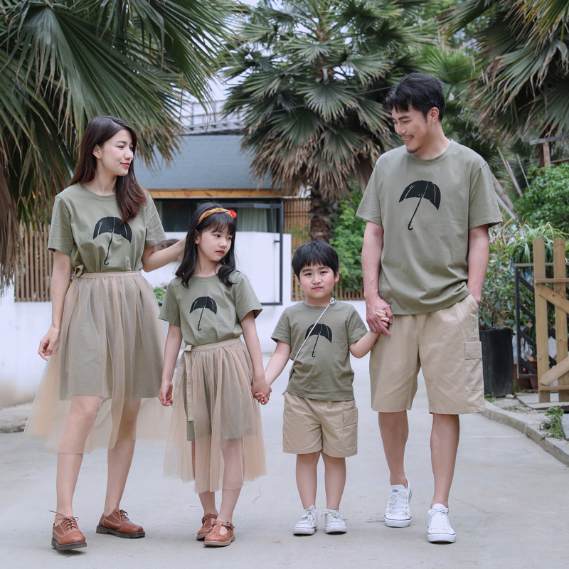 以匠/2023夏新款一家三口四口亲子装/纯棉宽松洋气母子母女全家装