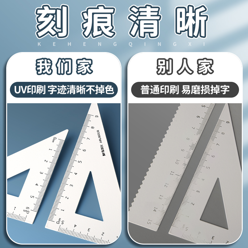 晨光金属尺子套装小学生专用直尺铸铁三角尺带波浪线套尺四件套三角板不锈钢尺铝合金多功能量角器测量工具-图1