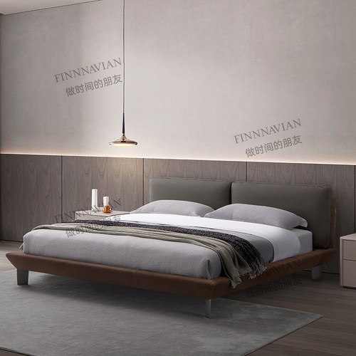 芬纳维亚传承 现代极简全真皮软床意式大平层双人床(Alain艾伦) - 图0