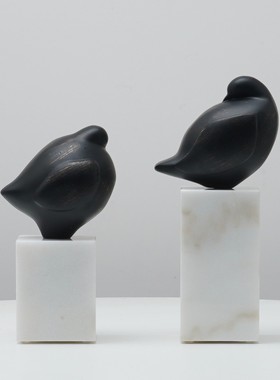 现代简约大理石底座鸟装饰摆件