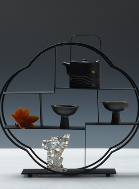 新中式创意茶具托盘博古架组合装饰客厅茶室茶几书房样板房间摆件